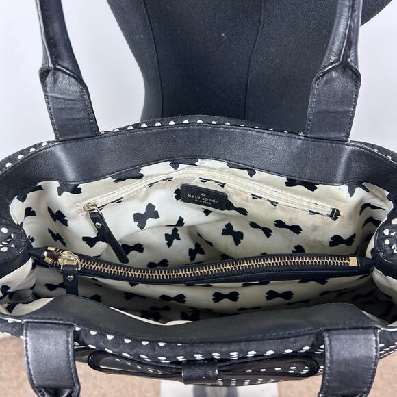 Kate Spade NY Chelsea Park Elena Tote Black White Cream Jacquard Polka Dots - Picture 6 of 10